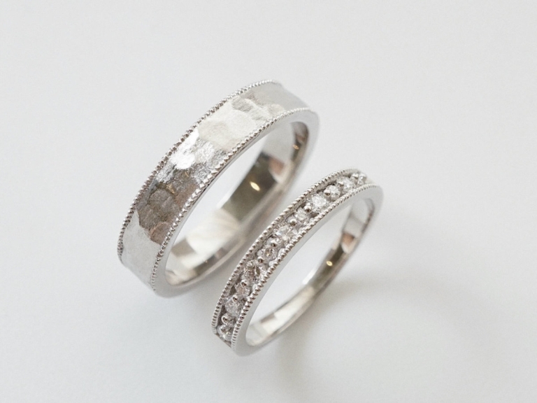 MULTIFACET DOUBLE MILGRAIN RING & FRENCH LACE RING