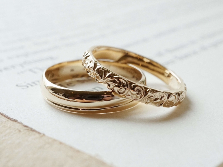 WAVE D-SHAPE BAND RING & BOTANICAL BAND RING