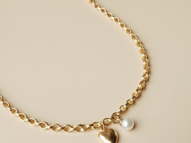 PUFF HEART - PEARL 5MM DOUBLE OVAL NECKLACE (GF)