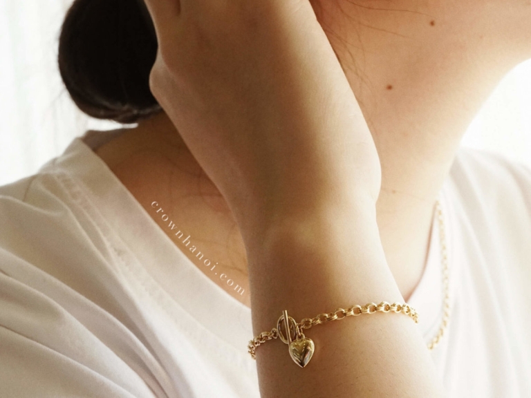 PUFF HEART - TOGGLE CLASP DOUBLE OVAL BRACELET (GF)