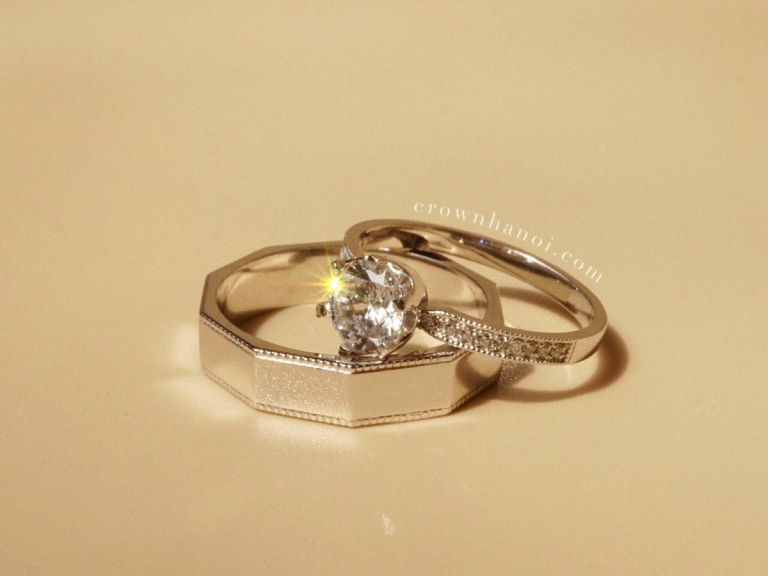 DECAGON MILGRAIN RING – 4.5MM & 6 PRONG SOLITAIRE MILGRAIN ETERNITY RING (PLATINUM)