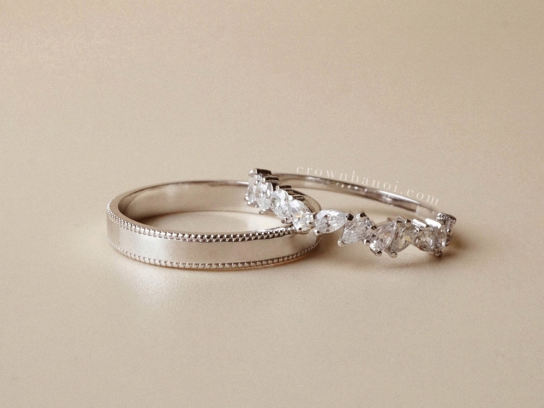 DOUBLE MILGRAIN RING & HALF PEAR CUT ETERNITY RING