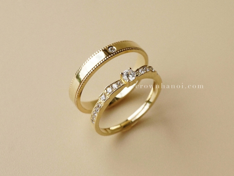 STONE DOUBLE MILGRAIN RING 3MM & SPARKLING BOW RING