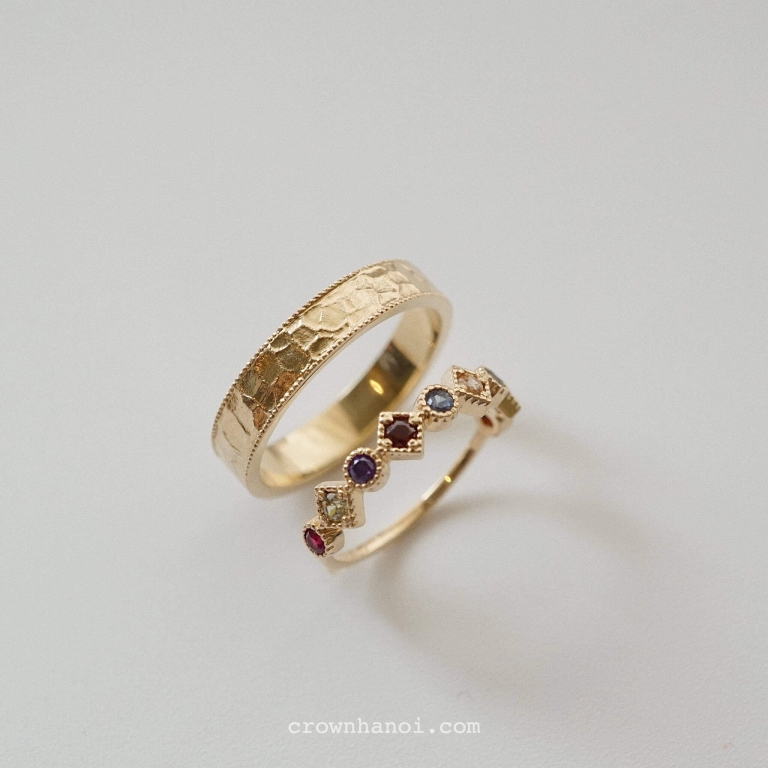 MULTIFACET DOUBLE MILGRAIN RING & RAINBOW ETERNITY RING