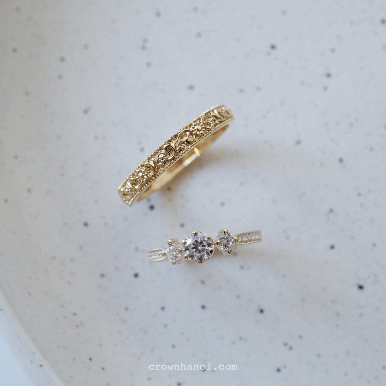 RENAISSANCE ART INSPIRED RING & THREE STONE MILGRAIN ETERNITY RING