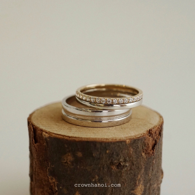 DUO BAND PAVE RING & MIDDLE BORDER RING 4.5MM