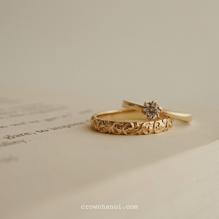 BOTANICAL BAND RING & ROSEBUD RING