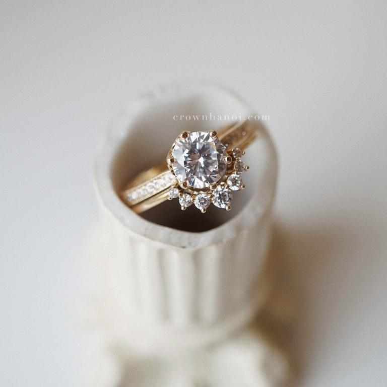 6 PRONG SOLITAIRE MILGRAIN ETERNITY RING & HIGH ARCH SKINNY RING