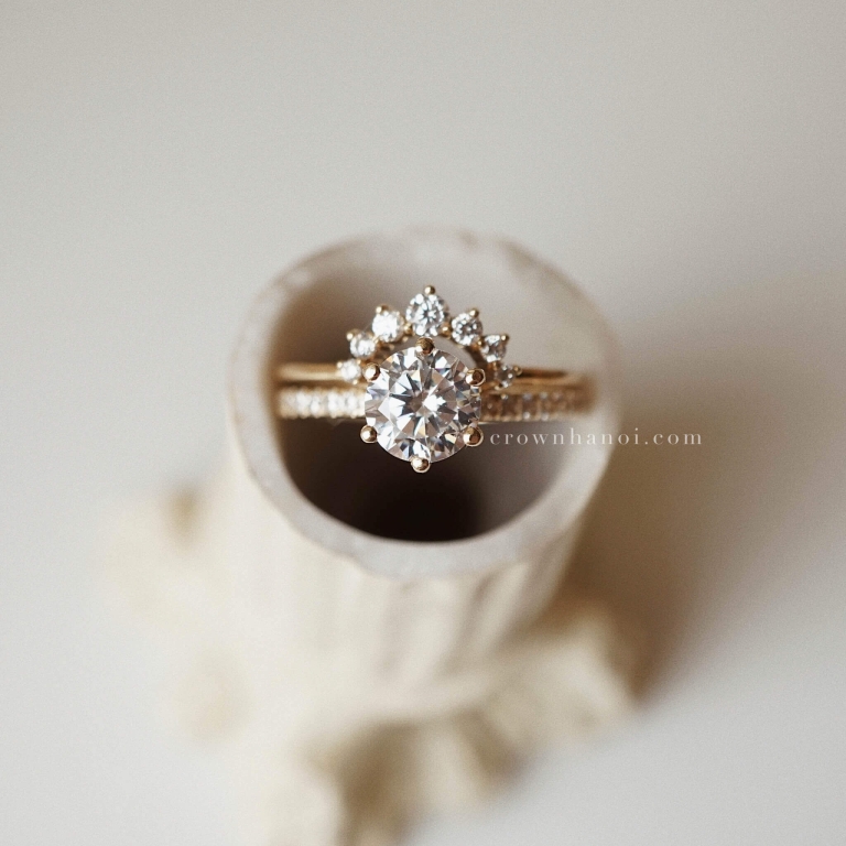 6 PRONG SOLITAIRE PAVE RING & HIGH ARCH SKINNY RING