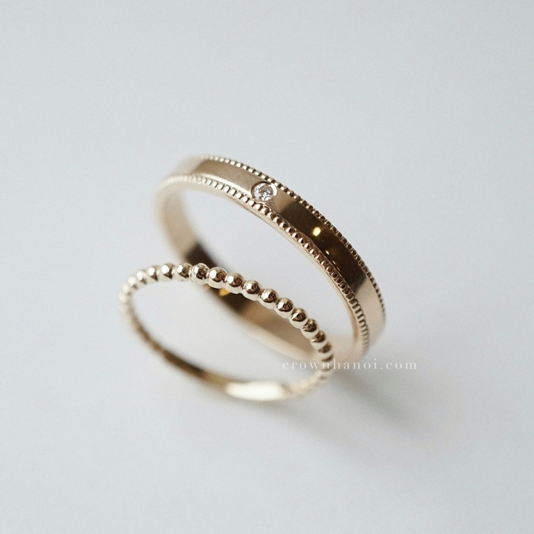STONE DOUBLE MILGRAIN RING 3MM & BEADED RING