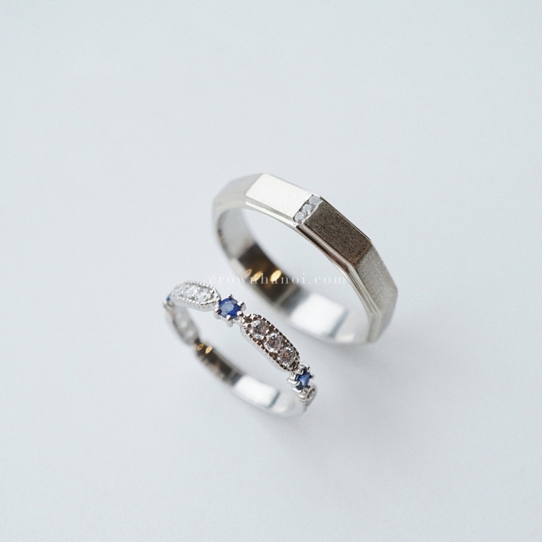 DECAGON BAND RING & SAPPHIRE FRENCH PAVE RING - 2.5MM