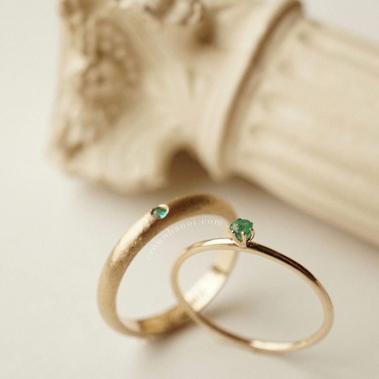 EMERALD UNO RING & DANDELION SKINNY RING