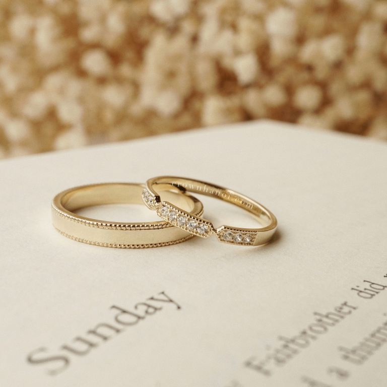 DOUBLE MILGRAIN RING & FRENCH PAVE RING