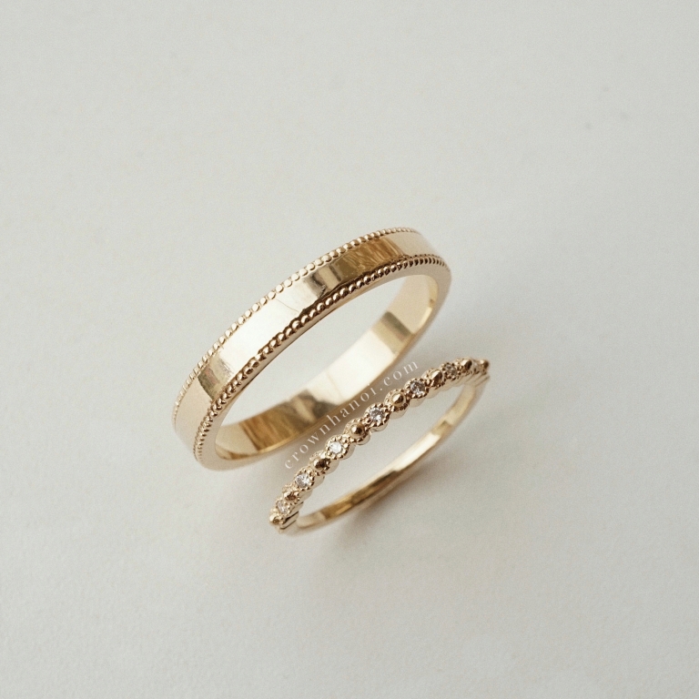 DOUBLE MILGRAIN RING & BLOSSOM ETERNITY RING