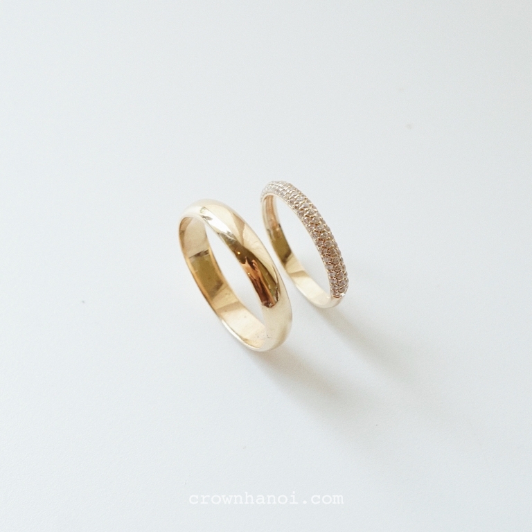 D-SHAPE BAND RING 4MM & SPARKLE PAVE RING