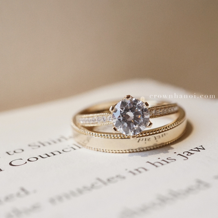 DOUBLE MILGRAIN RING & 6 PRONG SOLITAIRE MILGRAIN ETERNITY RING