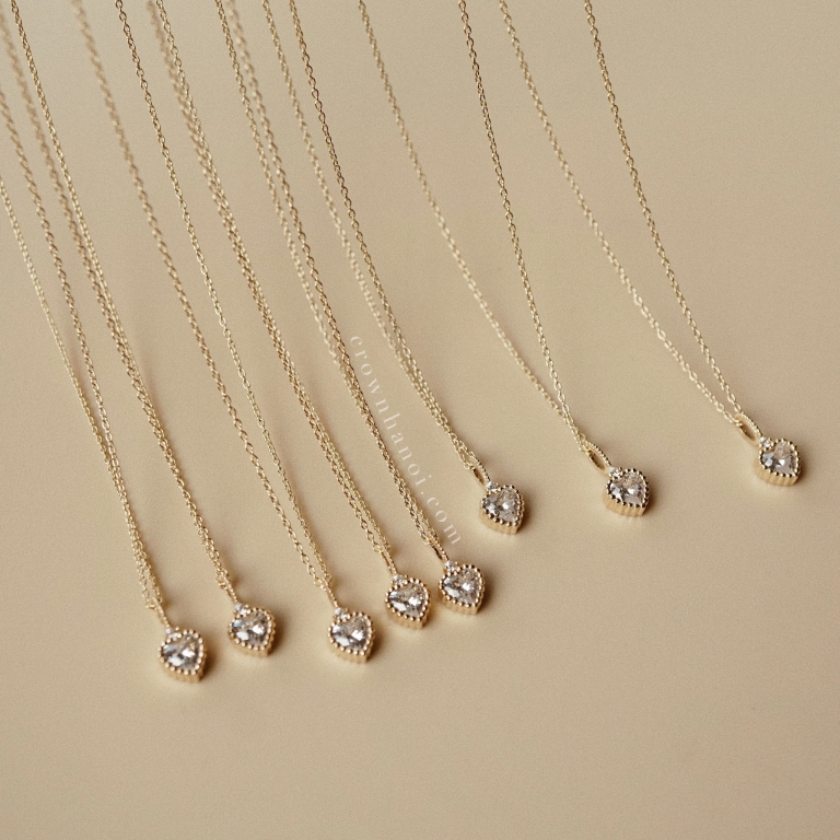 HEART STONE MILGRAIN NECKLACE