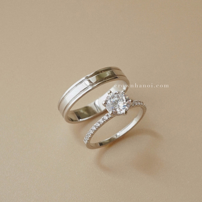 6 PRONG SOLITAIRE PAVE RING & BORDER RING (PLATINUM)