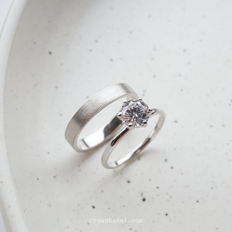6 PRONG SOLITAIRE RING & BAND RING – 3MM