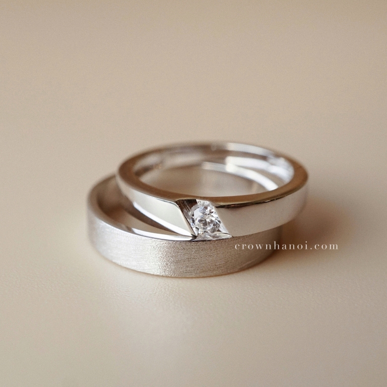 BAND RING 3MM & DIAGONAL LINE RING (PLATINUM)