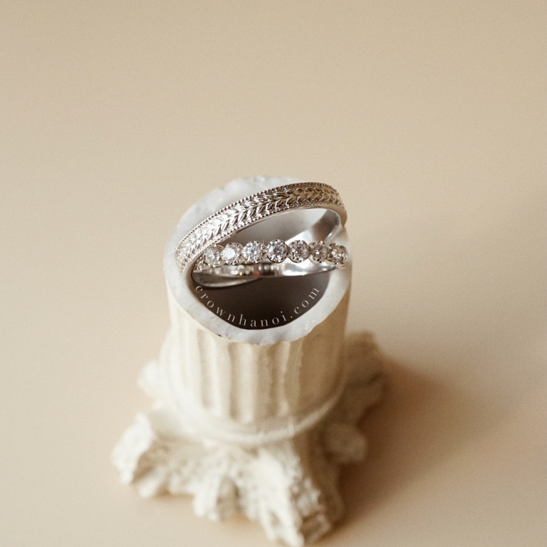 LAUREL BAND RING & FULL STONE RING 2.0 (PLATINUM)