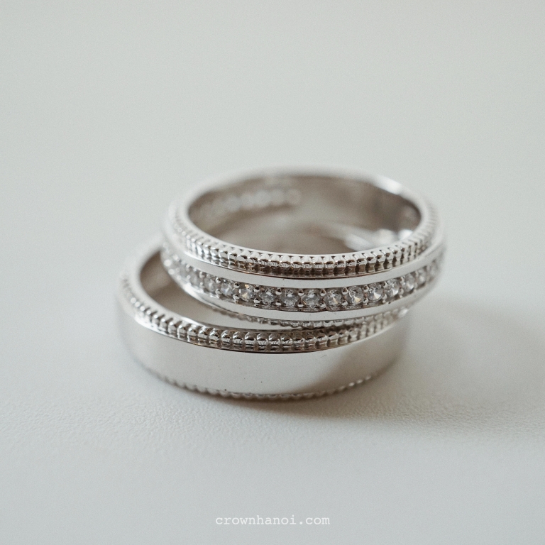 HOLLOW DOUBLE MILGRAIN RING - 4.5MM & MILGRAIN CHANNEL SET RING (PLATINUM)