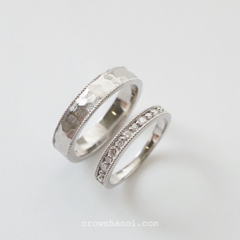 MULTIFACET DOUBLE MILGRAIN RING & FRENCH LACE RING (PLATINUM)