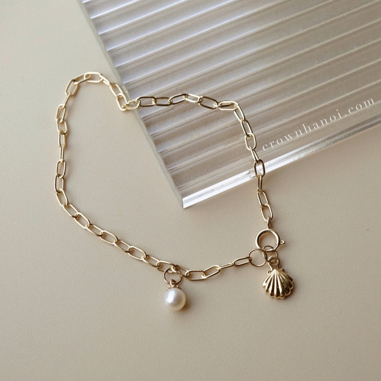 SHELL - PEARL SHORT RECTANGLE CHAIN BRACELET