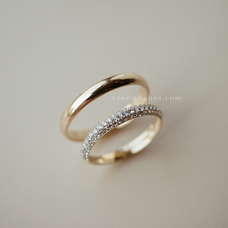 D-SHAPE BAND RING 3MM & SPARKLE PAVE RING