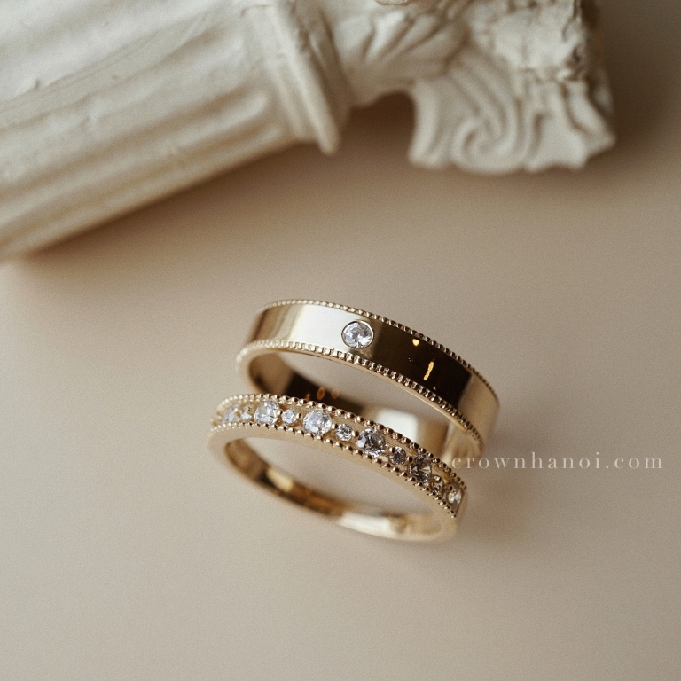 STONE DOUBLE MILGRAIN RING - 4MM & FRENCH LACE RING