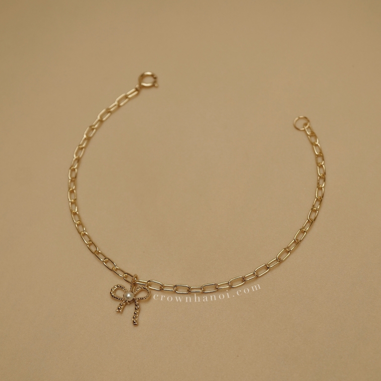 RIBBON PEARL - SHORT RECTANGLE CHAIN BRACELET