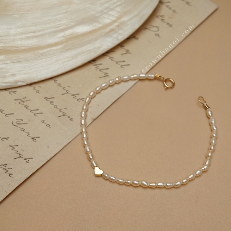 TINY HEART HOLLOW - RICE SHAPE PEARL BRACELET
