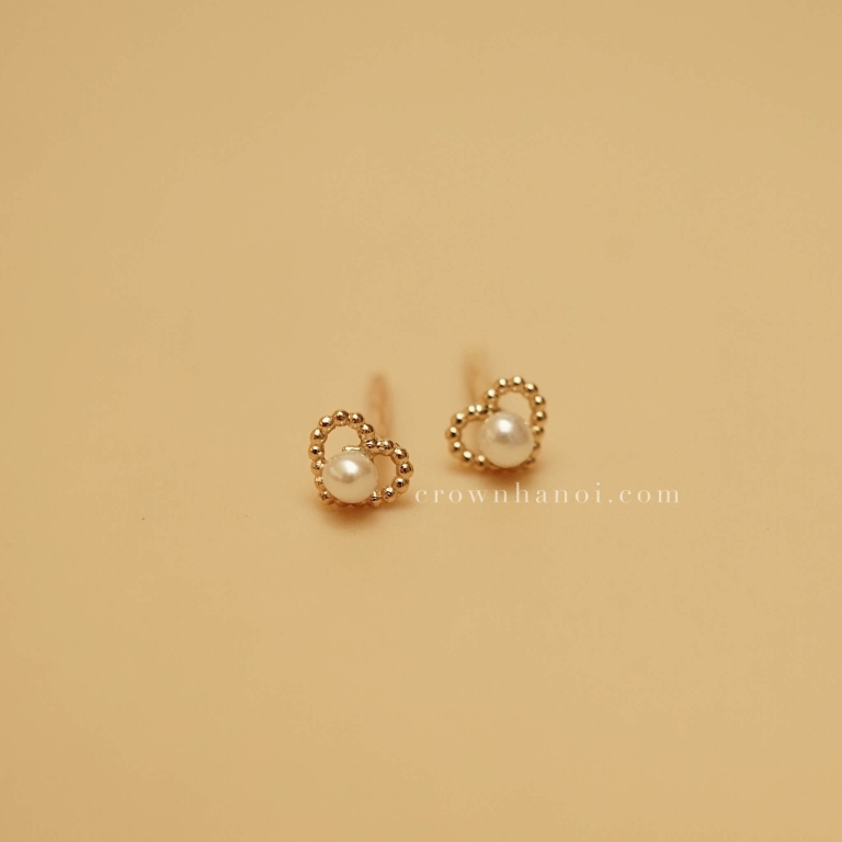 TINY HEART MILGRAIN PEARL EARRINGS