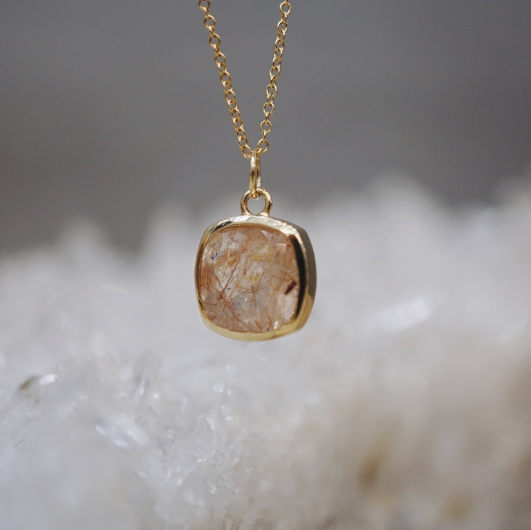 CUSHION RUTILATED QUARTZ NECKLACE