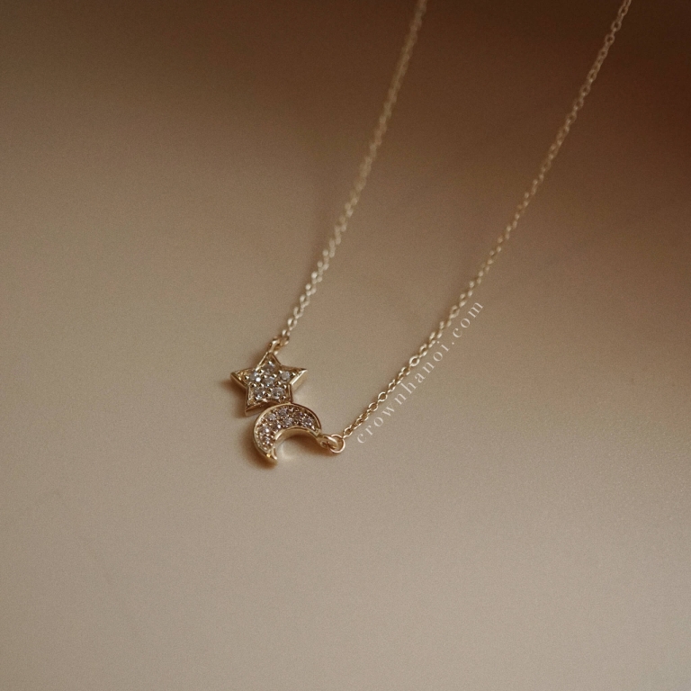 PAVE CRESCENT STAR NECKLACE