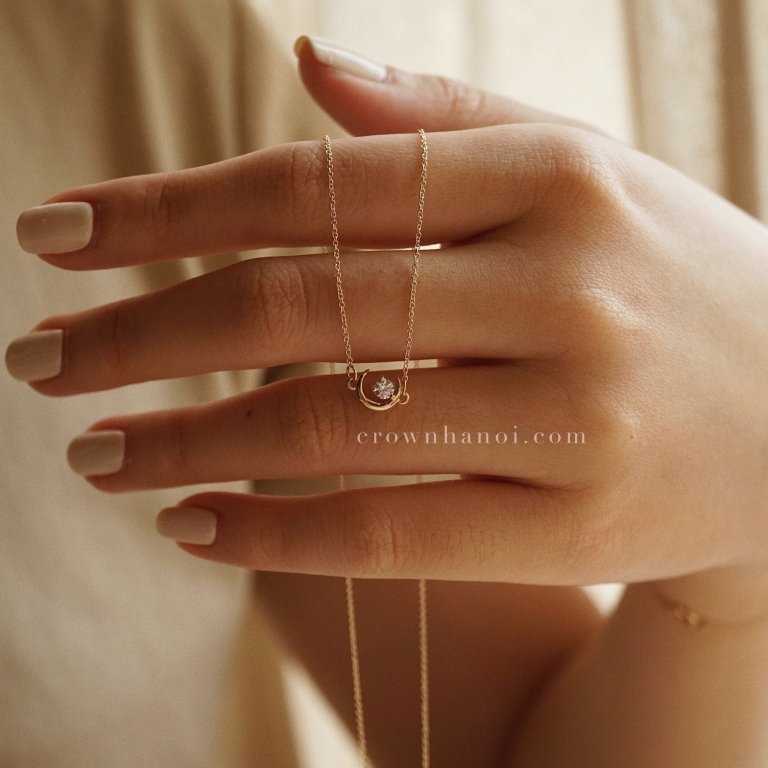 CRESCENT STONE LINK NECKLACE - 3MM