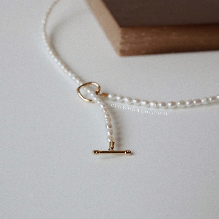 HEART FRAME 2.0 CLASP - RICE SHAPE PEARL CHOKER NECKLACE