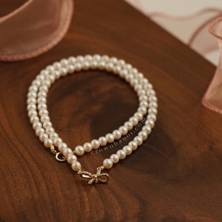RIBBON FULL PEARL NECKLACE - 4MM