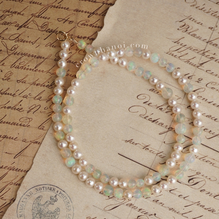 ROUND OPAL MIX PEARL CHOKER NECKLACE