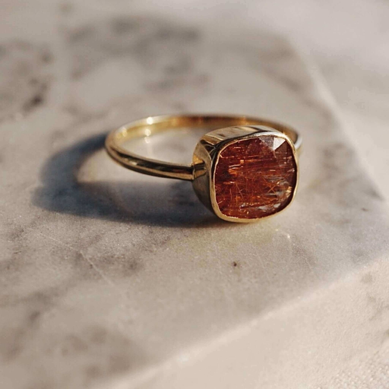 SQUARE RUTILATED QUARTZ RING