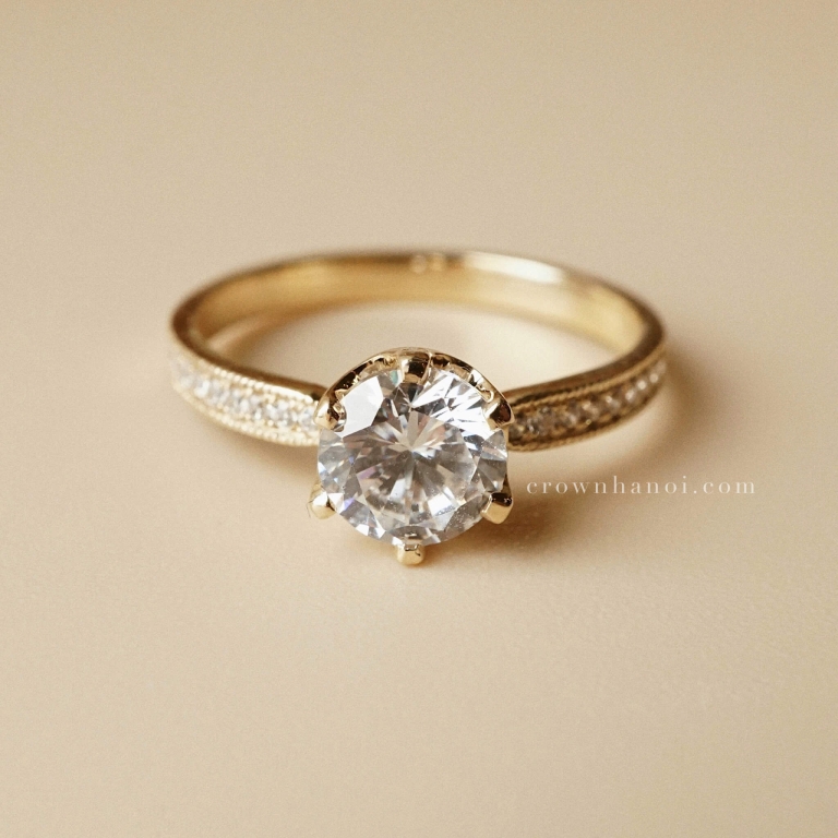 6 PRONG SOLITAIRE MILGRAIN ETERNITY RING
