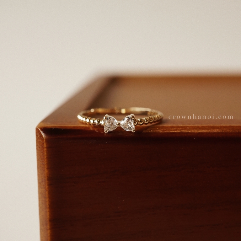 HEART BOW BEADED RING